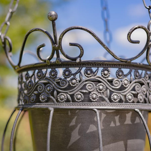 Set of 2 Assorted Hanging Ornate Metal Basket Planters "Riordan"