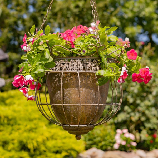Set of 2 Assorted Hanging Ornate Metal Basket Planters "Riordan"