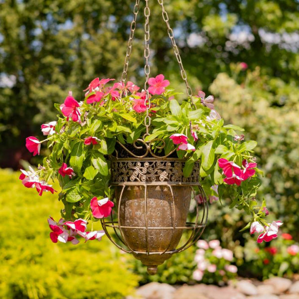 Set of 2 Assorted Hanging Ornate Metal Basket Planters "Riordan"