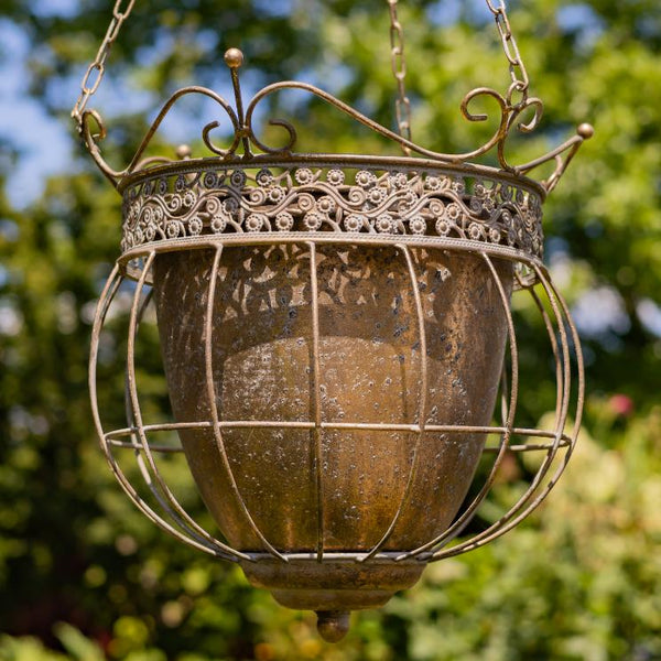 Set of 2 Assorted Hanging Ornate Metal Basket Planters "Riordan"