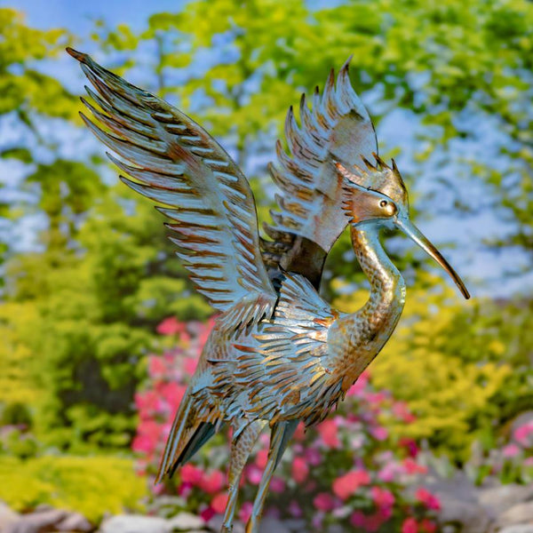Set of 4 Assorted Great Blue Heron Metal Garden Figurines