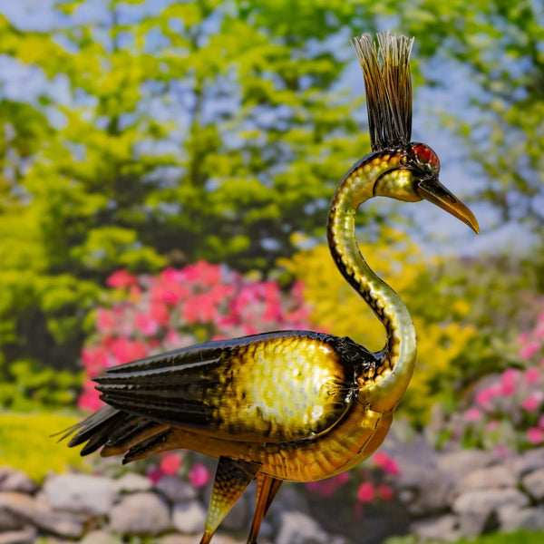 Set of 4 Assorted Elegant Metallic Heron Metal Garden Figurines
