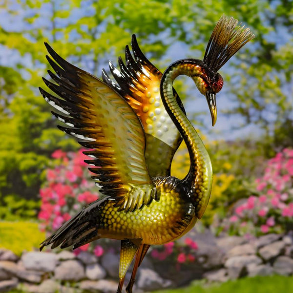 Set of 4 Assorted Elegant Metallic Heron Metal Garden Figurines