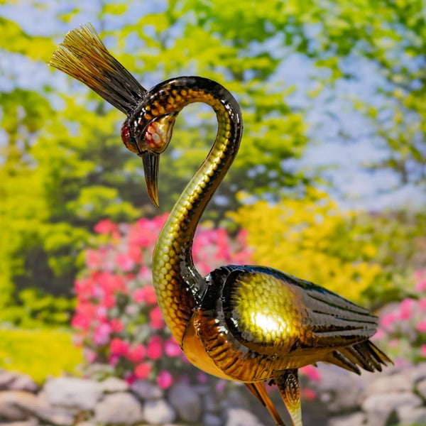Set of 4 Assorted Elegant Metallic Heron Metal Garden Figurines
