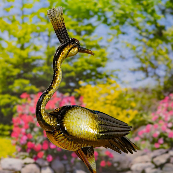 Set of 4 Assorted Elegant Metallic Heron Metal Garden Figurines