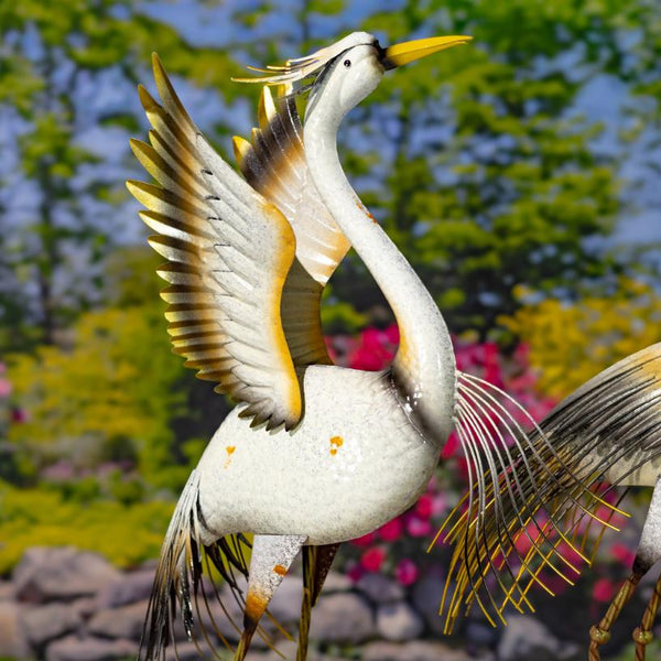 Set of 4 Assorted Great White Heron Metal Garden Figurines