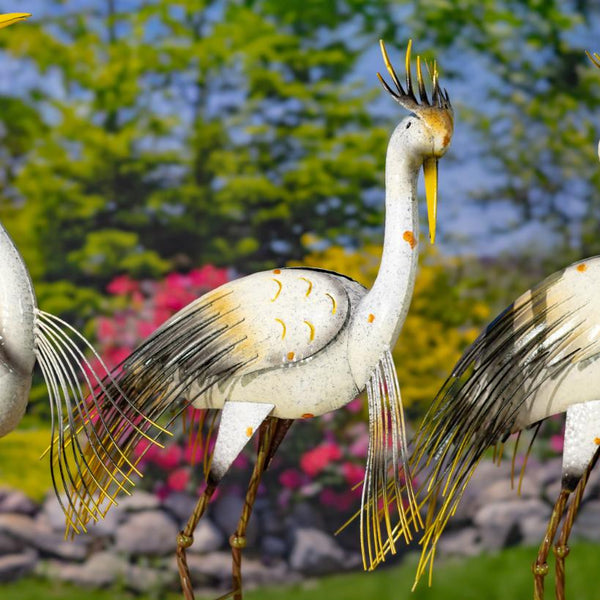 Set of 4 Assorted Great White Heron Metal Garden Figurines