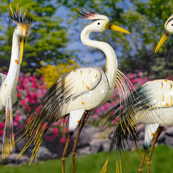 Set of 4 Assorted Great White Heron Metal Garden Figurines