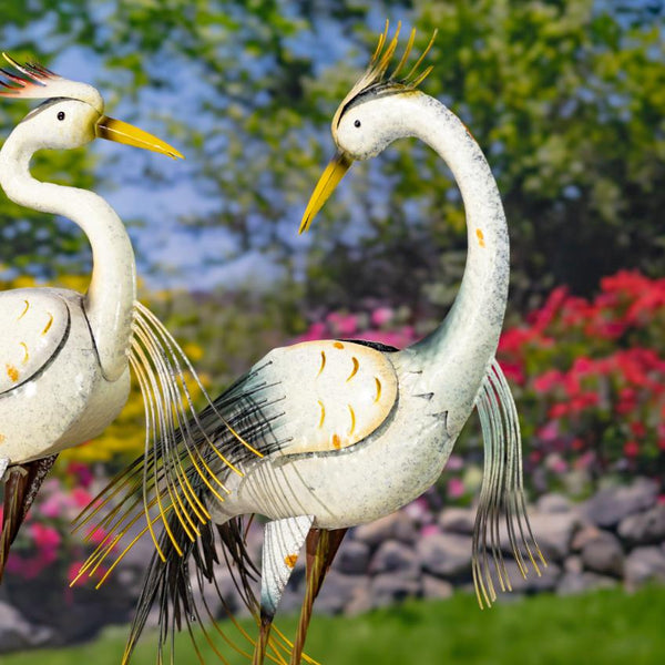 Set of 4 Assorted Great White Heron Metal Garden Figurines