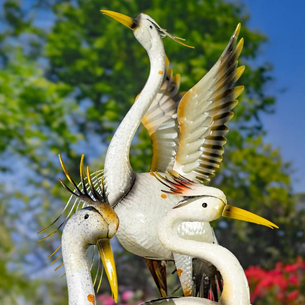 Set of 4 Assorted Great White Heron Metal Garden Figurines