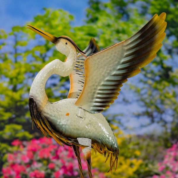 Set of 4 Assorted Whooping Crane Metal Garden Figurines "Rockport"
