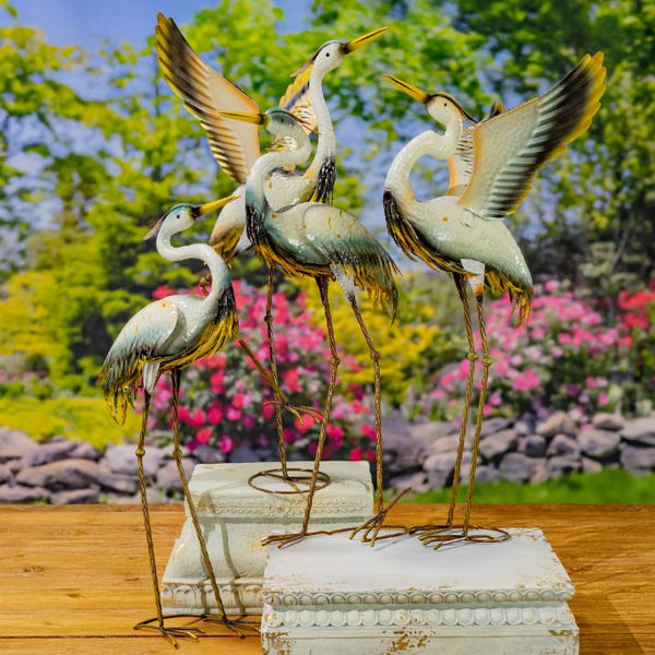 Set of 4 Assorted Whooping Crane Metal Garden Figurines "Rockport"