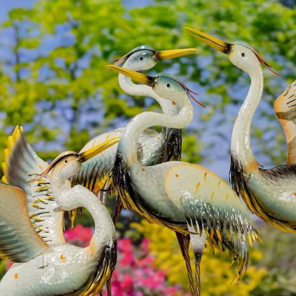 Set of 4 Assorted Whooping Crane Metal Garden Figurines "Rockport"
