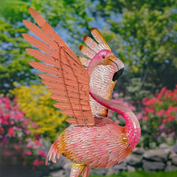 Set of 4 Assorted Elegant Metal Flamingo Garden Figurines
