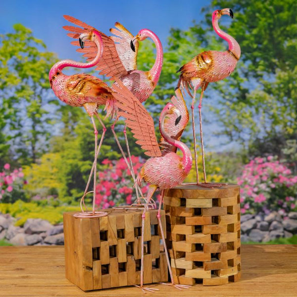 Set of 4 Assorted Elegant Metal Flamingo Garden Figurines