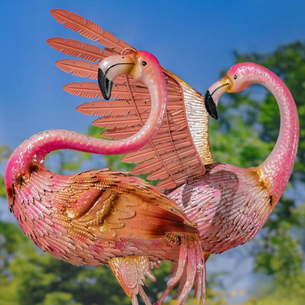 Set of 4 Assorted Elegant Metal Flamingo Garden Figurines