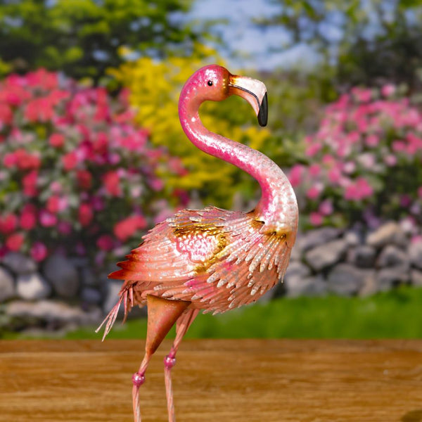 Set of 4 Assorted Elegant Metal Flamingo Garden Figurines "Florida Keys"