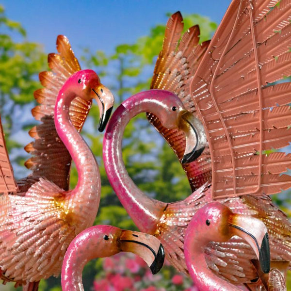 Set of 4 Assorted Elegant Metal Flamingo Garden Figurines "Florida Keys"