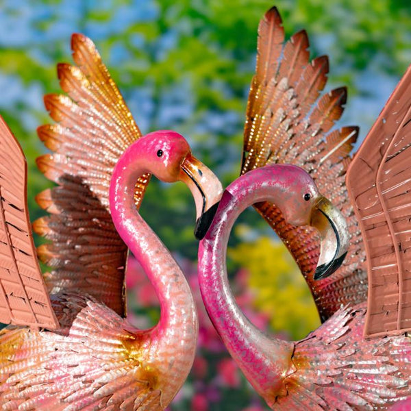Set of 4 Assorted Elegant Metal Flamingo Garden Figurines "Florida Keys"