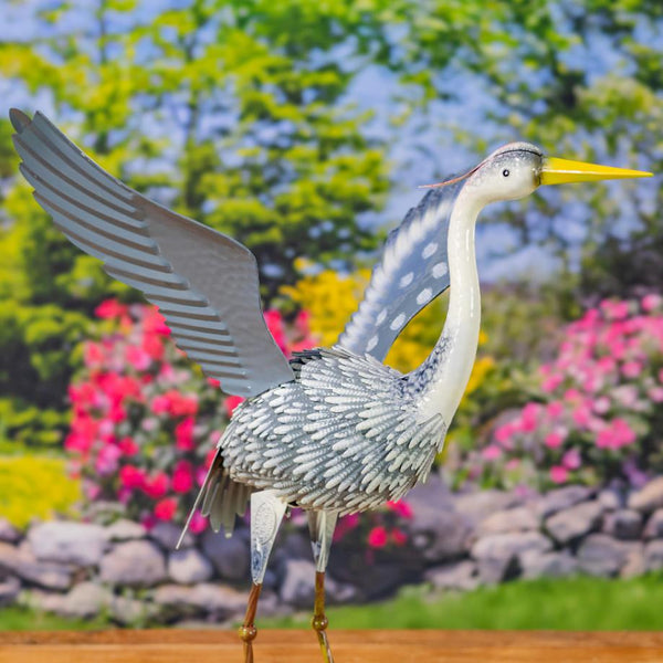Set of 4 Assorted Great Blue Heron Metal Garden Figurines "Cuyahoga"