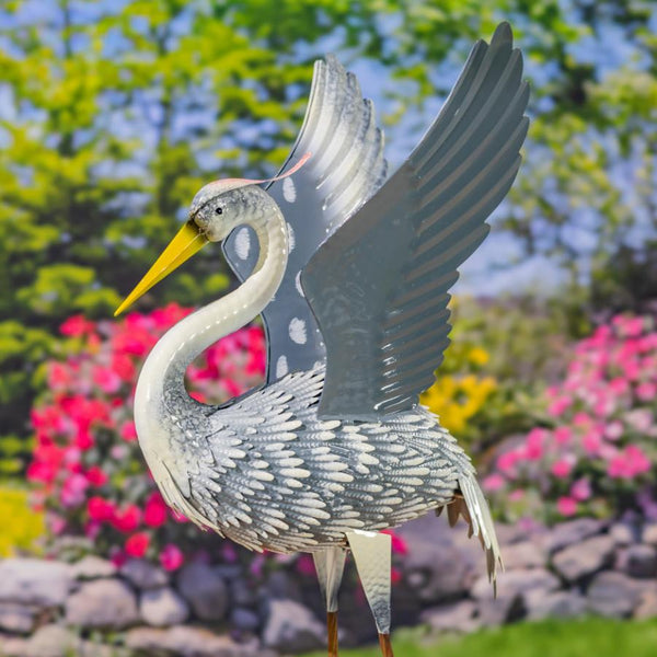 Set of 4 Assorted Great Blue Heron Metal Garden Figurines "Cuyahoga"