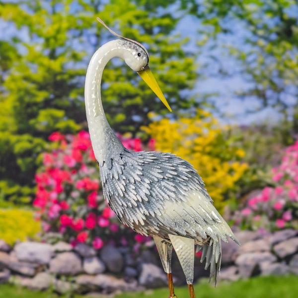Set of 4 Assorted Great Blue Heron Metal Garden Figurines "Cuyahoga"