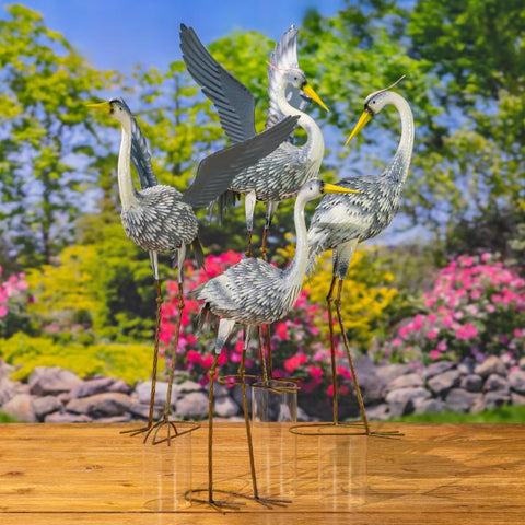 Set of 4 Assorted Great Blue Heron Metal Garden Figurines "Cuyahoga"