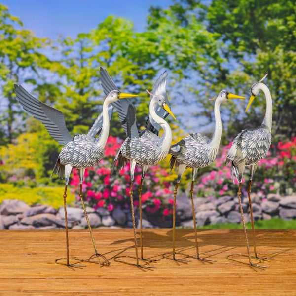 Set of 4 Assorted Great Blue Heron Metal Garden Figurines "Cuyahoga"