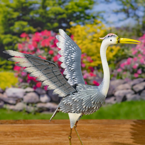 Set of 4 Assorted Great Blue Heron Metal Garden Figurines "Stony Island"