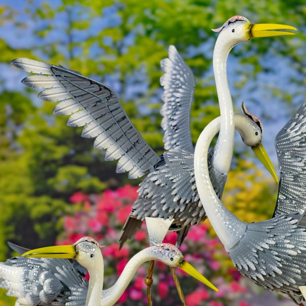 Set of 4 Assorted Great Blue Heron Metal Garden Figurines "Stony Island"
