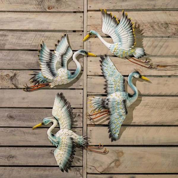 Set of 4 Assorted Elegant Whooping Crane Iron Wall Decorations "Port Arkansas"