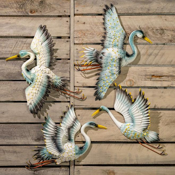 Set of 4 Assorted Elegant Whooping Crane Iron Wall Decorations "Port Arkansas"