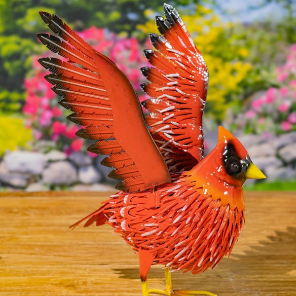 Set of 2 Red Cardinal Bird Metal Outdoor Figurines