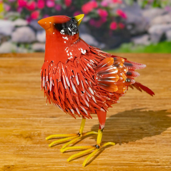 Set of 2 Red Cardinal Bird Metal Outdoor Figurines