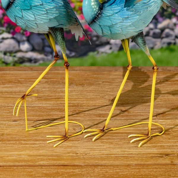 Set of 2 Blue Heron Birds Garden Figurines with Red Head Feathers