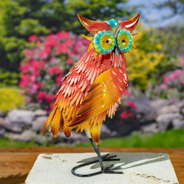 Set of 6 Colorful Hand-Painted Metal Owl Figurines Outdoor Decorations