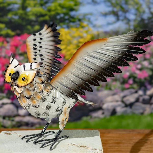 Set of 6 Colorful Hand-Painted Metal Owl Figurines Outdoor Decorations