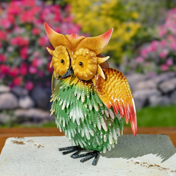 Set of 6 Colorful Hand-Painted Metal Owl Figurines Outdoor Decorations