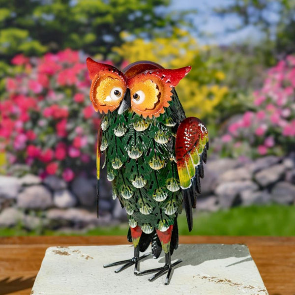 Set of 6 Colorful Hand-Painted Metal Owl Figurines Outdoor Decorations