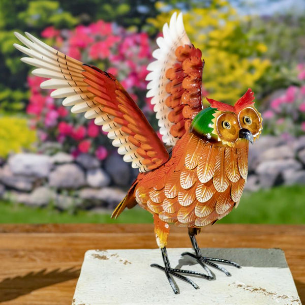Set of 6 Colorful Hand-Painted Metal Owl Figurines Outdoor Decorations