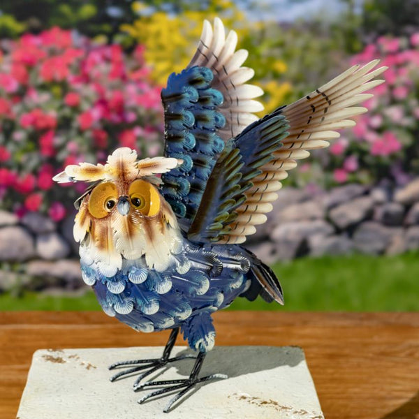 Set of 6 Colorful Hand-Painted Metal Owl Figurines Outdoor Decorations