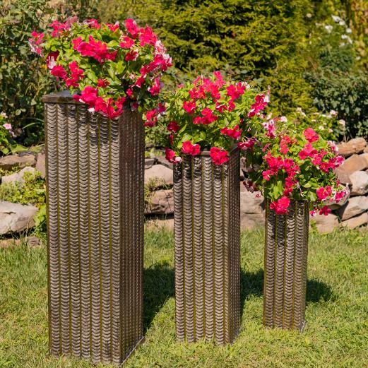 Set of 3 Gold Metal Decorative Pedestal Pillars Plant Stand Displays