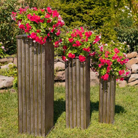 Set of 3 Gold Metal Decorative Pedestal Pillars Plant Stand Displays