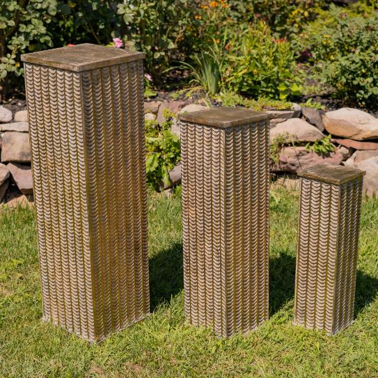 Set of 3 Gold Metal Decorative Pedestal Pillars Plant Stand Displays