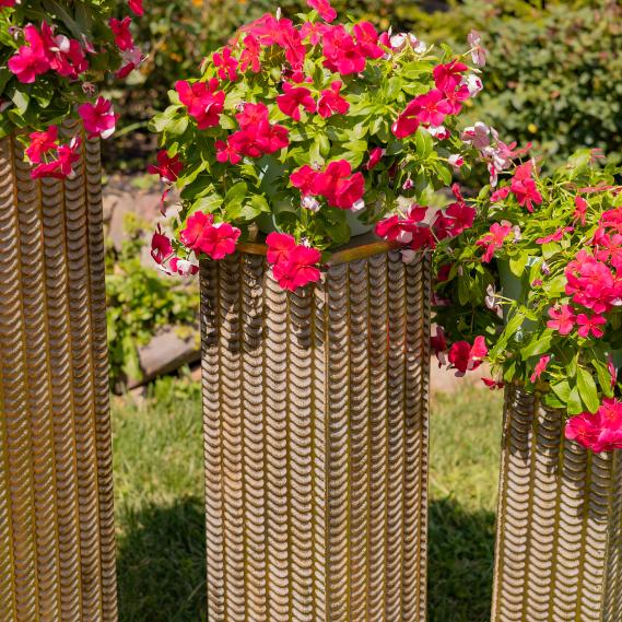 Set of 3 Gold Metal Decorative Pedestal Pillars Plant Stand Displays