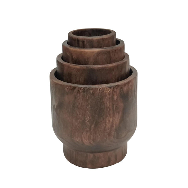 Set of 3 Assorted Round Wooden Planters Dark Brown "Paia"