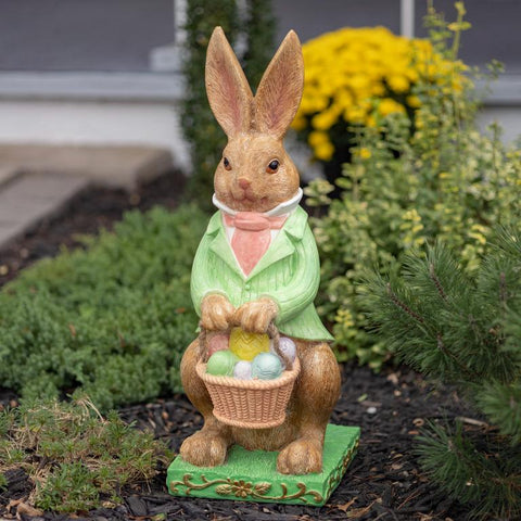 Easter Rabbit Garden Statue with Green Jacket and Ascot