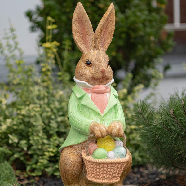 Easter Rabbit Garden Statue with Green Jacket and Ascot