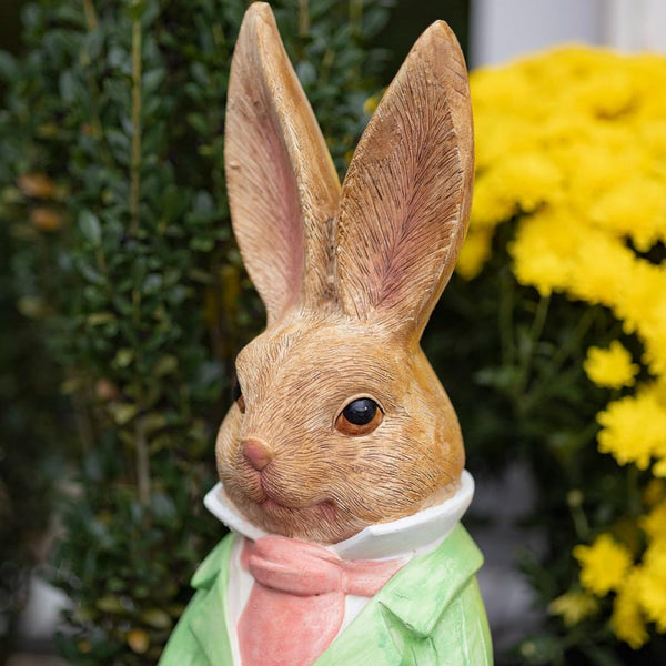 Easter Rabbit Garden Statue with Green Jacket and Ascot