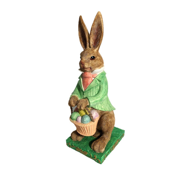 Easter Rabbit Garden Statue with Green Jacket and Ascot